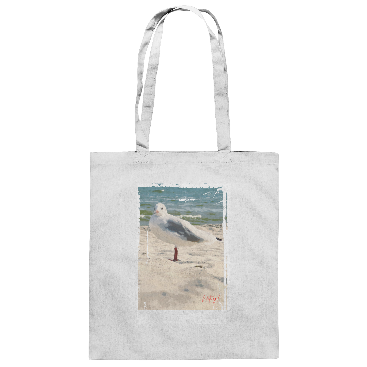Wattvogel Nordsee Möwe am Strand - Baumwolltasche