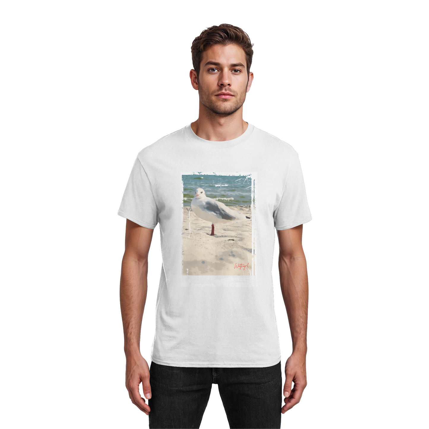 Wattvogel Nordsee Möwe am Strand - Heavy Cotton T-Shirt