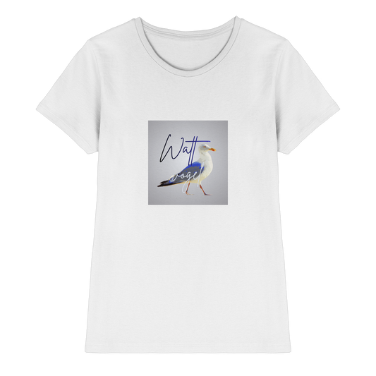 Wattvogel Motiv mit Nordsee Möwe - Ladies Premium Shirt