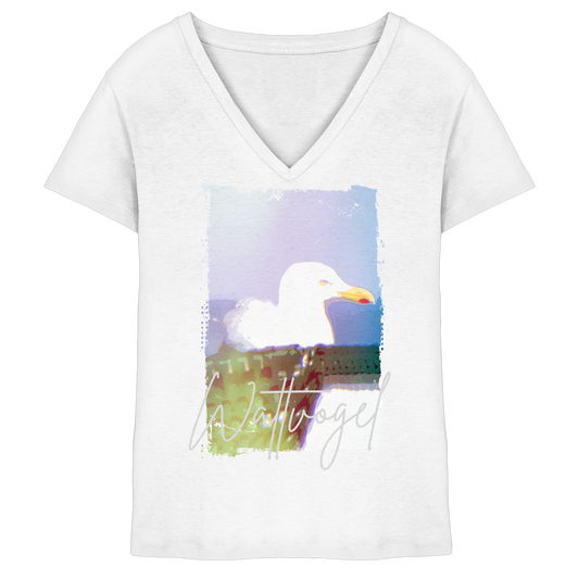 Wattvogel® Nordsee Möwe – Strandkorb Moment - Ladies V-Neck Shirt