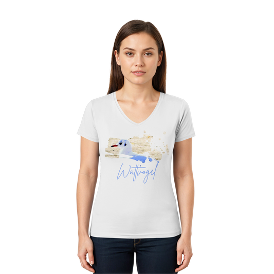 Wattvogel® – Nordsee Möwe im maritimen Kunst-Stil - Ladies V-Neck Shirt