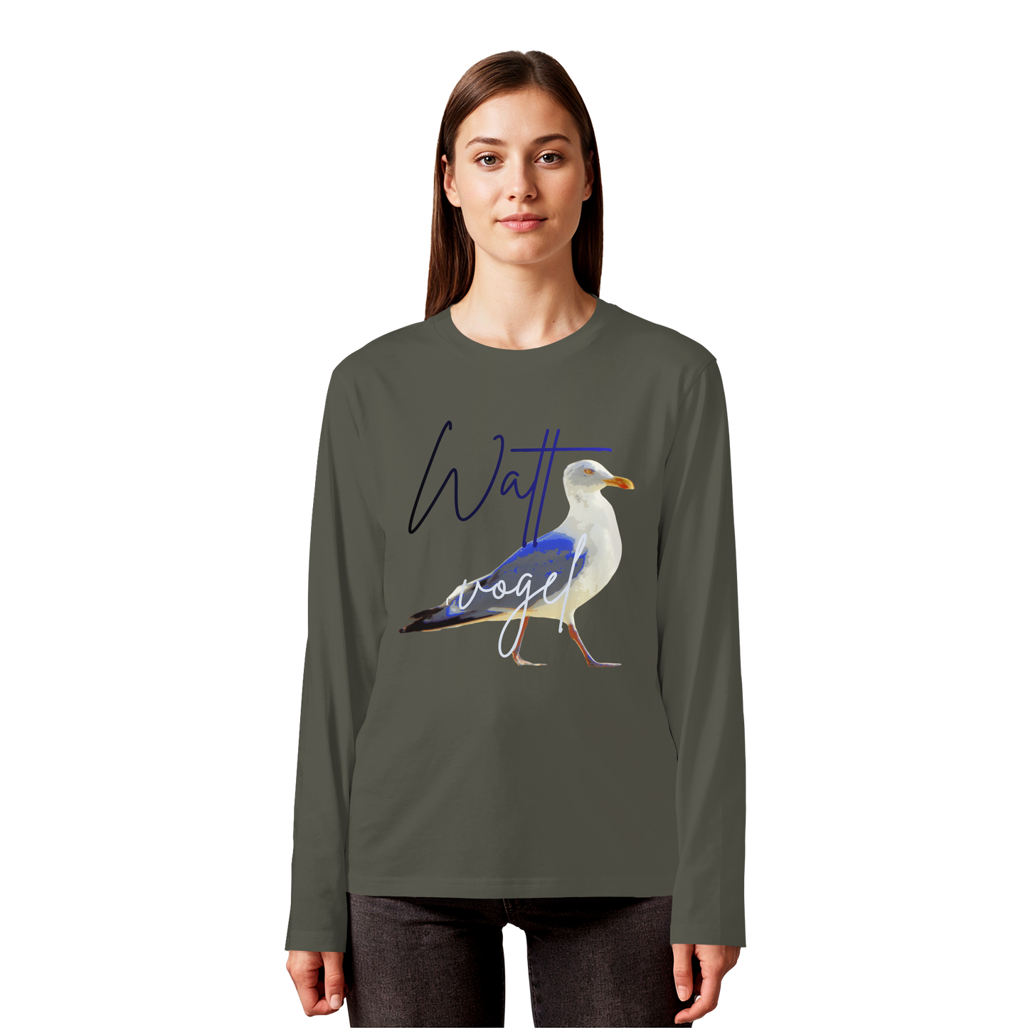 Wattvogel Nordsee Möwe mit Schriftzug - Organic Longsleeve T-Shirt