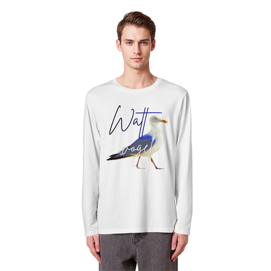 Wattvogel Nordsee Möwe mit Schriftzug - Organic Longsleeve T-Shirt