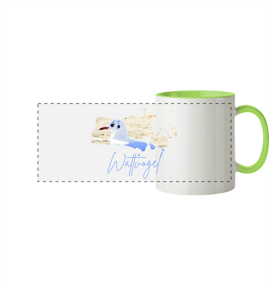 Wattvogel® – Nordsee Möwe im maritimen Kunst-Stil - Panorama Tasse zweifarbig