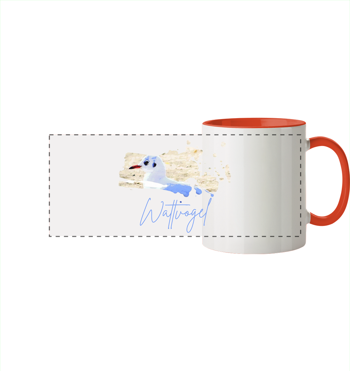 Wattvogel® – Nordsee Möwe im maritimen Kunst-Stil - Panorama Tasse zweifarbig