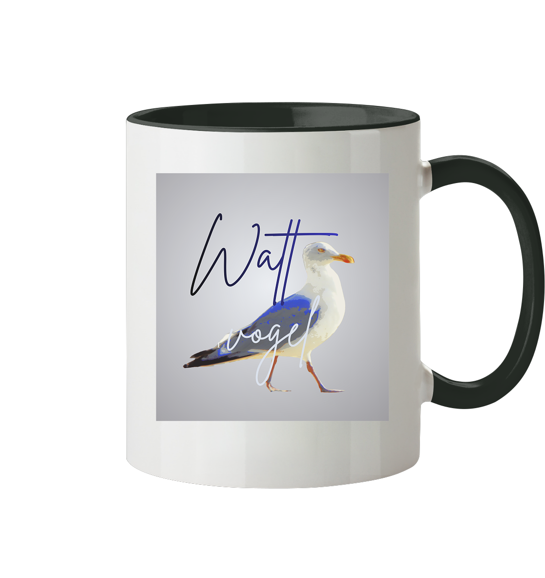 Wattvogel Motiv mit Nordsee Möwe - Tasse zweifarbig