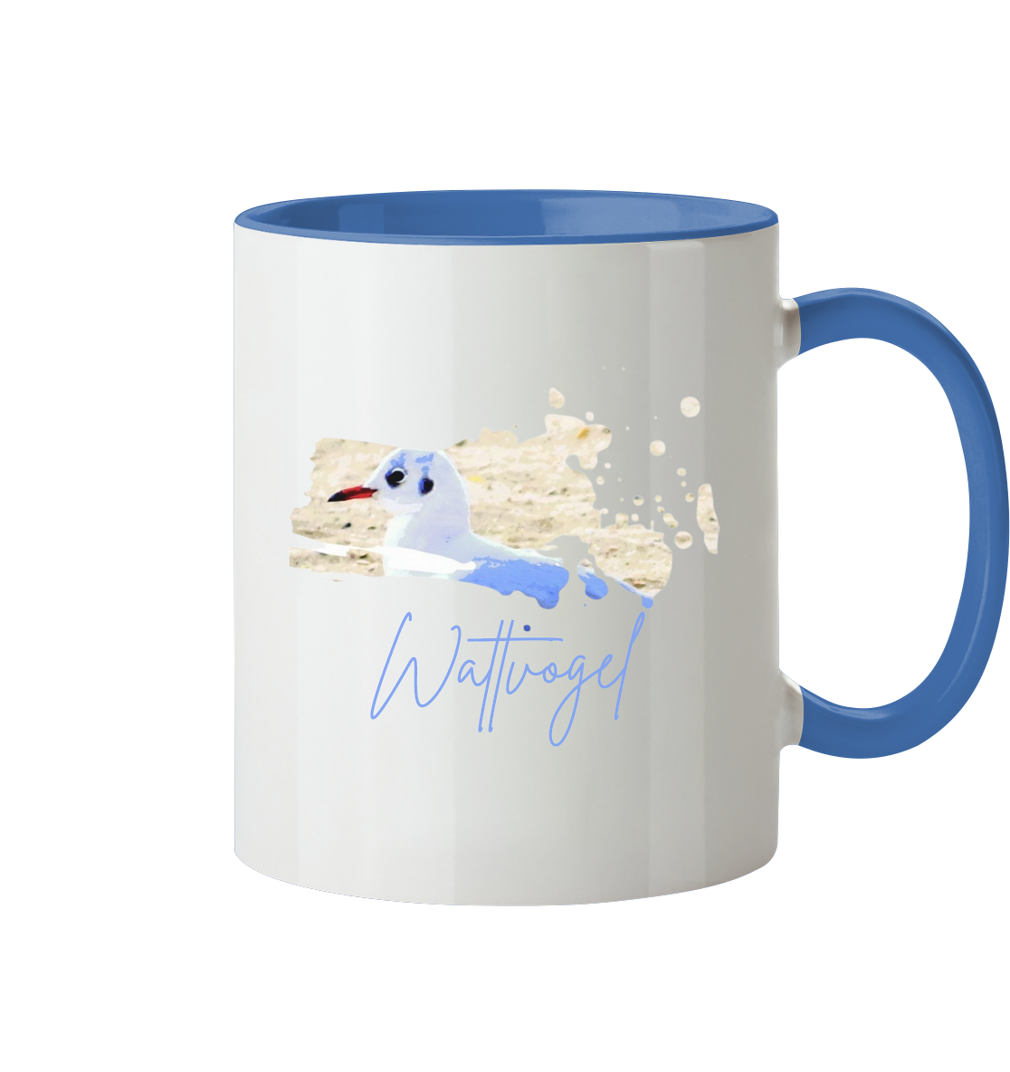 Wattvogel® – Nordsee Möwe im maritimen Kunst-Stil - Tasse zweifarbig