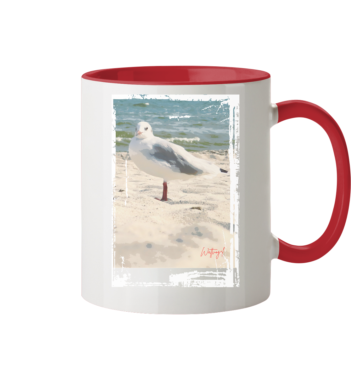 Wattvogel Nordsee Möwe am Strand - Tasse zweifarbig
