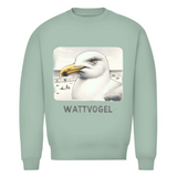 Herren Premium Bio Sweatshirt Nordsee Möwe mit Strand und Touristen im Hintergrund