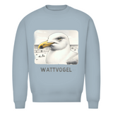 Herren Premium Bio Sweatshirt Nordsee Möwe mit Strand und Touristen im Hintergrund