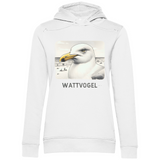Damen Premium Bio Hoodie Nordsee Möwe mit Strand und Touristen im Hintergrund