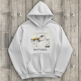 Damen Promo Hoodie Nordsee Möwe mit Strand und Touristen im Hintergrund