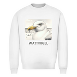 Herren Sweatshirt Nordsee Möwe mit Strand und Touristen im Hintergrund