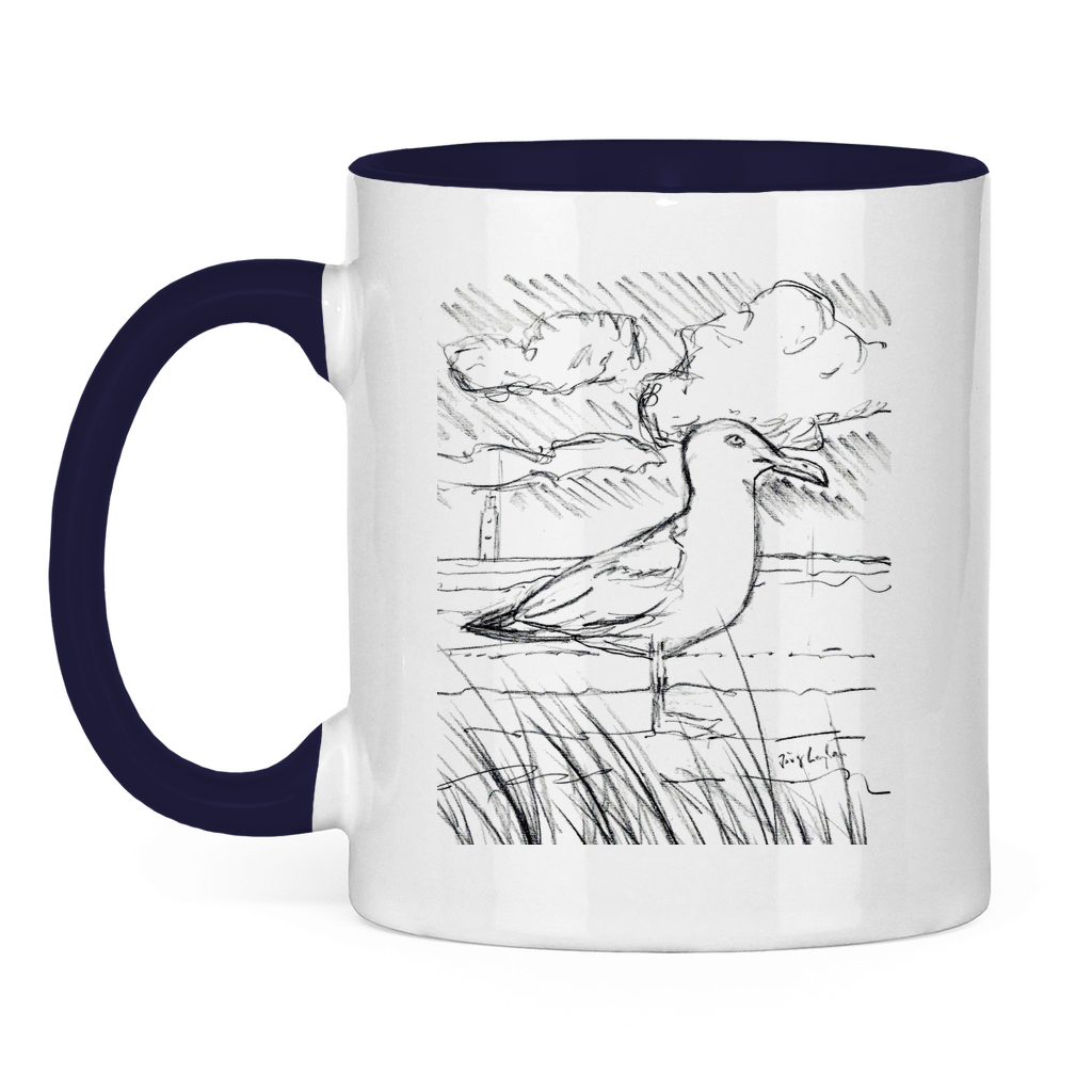 Tasse zweifarbig Zeichnung Möwe