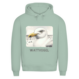 Herren Premium Bio Hoodie Nordsee Möwe mit Strand und Touristen im Hintergrund