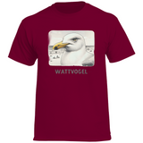 Herren Promo T-Shirt Nordsee Möwe mit Strand und Touristen im Hintergrund