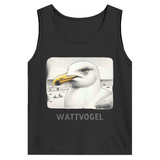 Herren Basic Tank Top Nordsee Möwe mit Strand und Touristen im Hintergrund