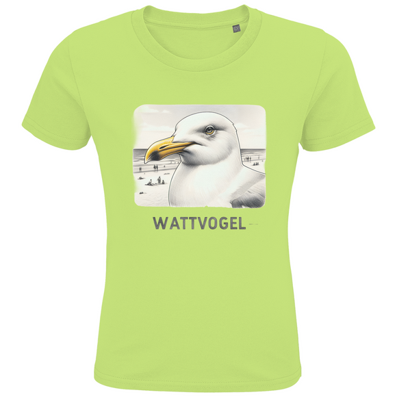 Kids Premium Bio T-Shirt Nordsee Möwe mit Strand und Touristen im Hintergrund