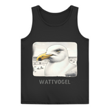 Damen Basic Tank Top Nordsee Möwe mit Strand und Touristen im Hintergrund