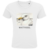 Kids Premium Bio T-Shirt Nordsee Möwe mit Strand und Touristen im Hintergrund