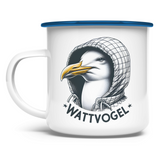 Emaille Tasse Coole Nordsee  Möwe mit Kaputze