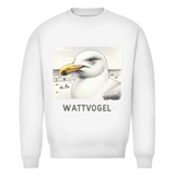Herren Premium Bio Sweatshirt Nordsee Möwe mit Strand und Touristen im Hintergrund