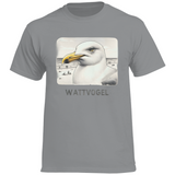 Herren Heavy Cotton T-Shirt Nordsee Möwe mit Strand und Touristen im Hintergrund