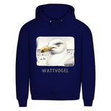 Herren Premium Bio Hoodie Nordsee Möwe mit Strand und Touristen im Hintergrund