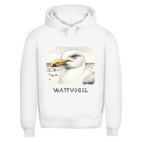 Herren Premium Bio Hoodie Nordsee Möwe mit Strand und Touristen im Hintergrund