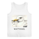 Damen Basic Tank Top Nordsee Möwe mit Strand und Touristen im Hintergrund