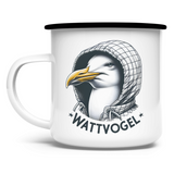 Emaille Tasse Coole Nordsee  Möwe mit Kaputze