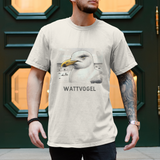 Herren T-Shirt Nordsee Möwe mit Strand und Touristen im Hintergrund