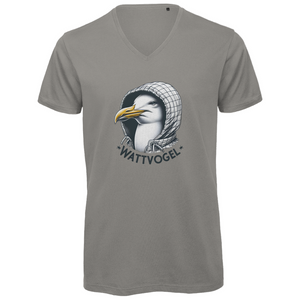 Herren Premium Bio V-Neck T-Shirt Coole Nordsee  Möwe mit Kaputze