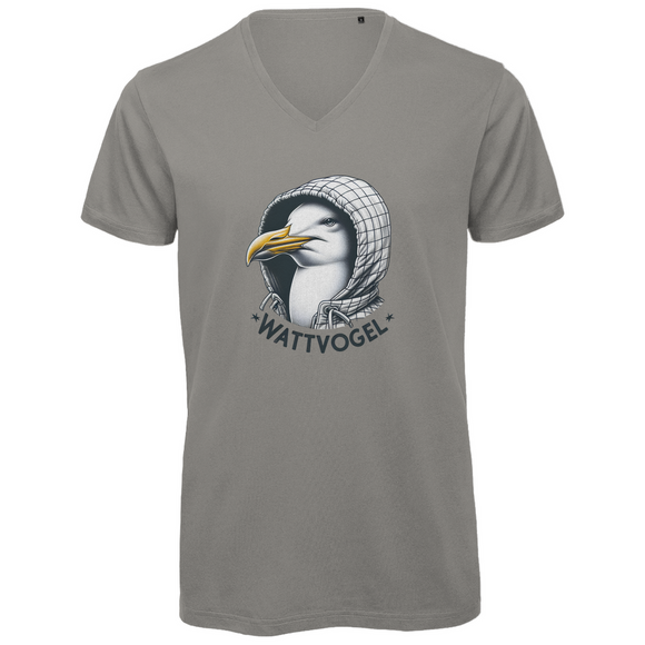 Herren Premium Bio V-Neck T-Shirt Coole Nordsee  Möwe mit Kaputze