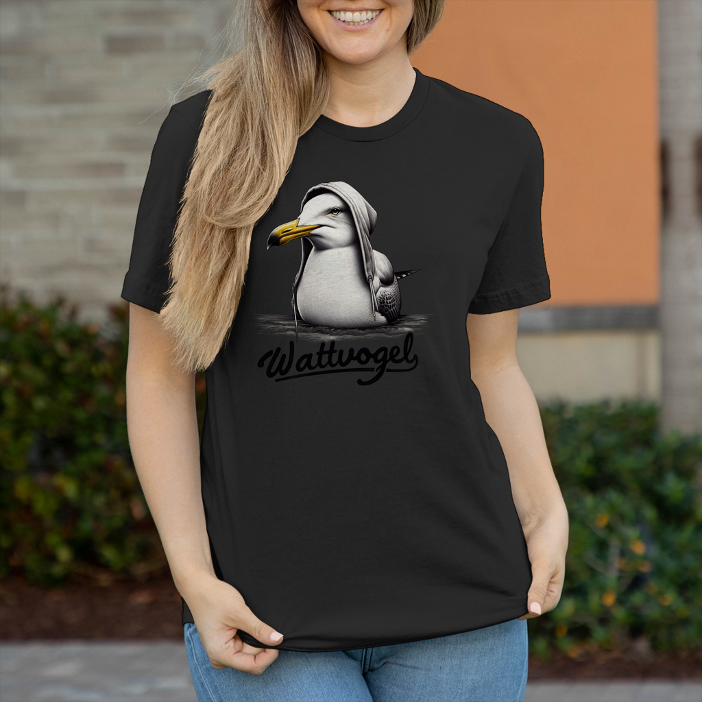 Damen T-Shirt Coole Möwe mit Kapuze Wattvogel