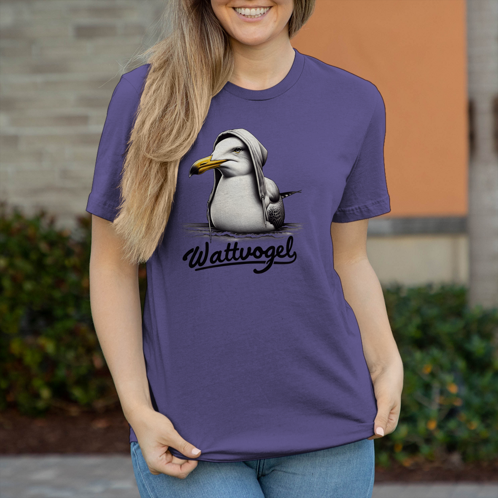 Damen T-Shirt Coole Möwe mit Kapuze Wattvogel