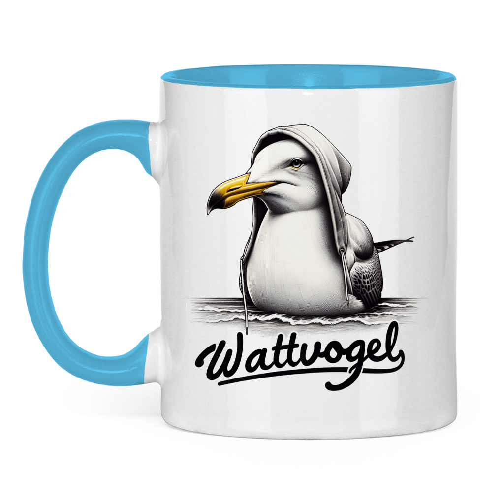 Tasse zweifarbig Coole Möwe mit Kapuze Wattvogel