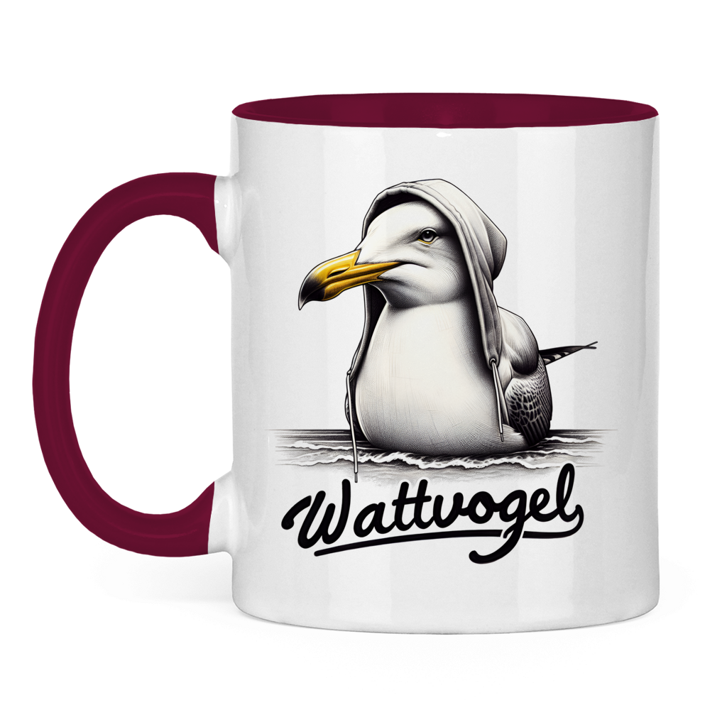 Tasse zweifarbig Coole Möwe mit Kapuze Wattvogel