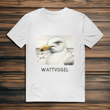 Herren Premium Bio T-Shirt Nordsee Möwe mit Strand und Touristen im Hintergrund