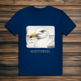 Herren Premium Bio T-Shirt Nordsee Möwe mit Strand und Touristen im Hintergrund