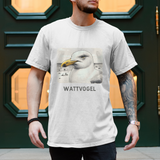 Herren T-Shirt Nordsee Möwe mit Strand und Touristen im Hintergrund