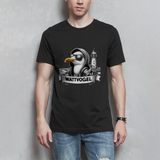 Herren T-Shirt Coole Möwe mit Kaputze und Kopfhörer mit Leuchtturm