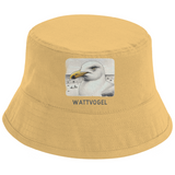 Bucket Hat Nordsee Möwe mit Strand und Touristen im Hintergrund