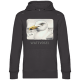 Herren Promo Hoodie Nordsee Möwe mit Strand und Touristen im Hintergrund