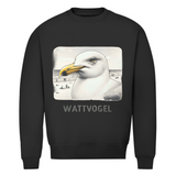 Herren Premium Bio Sweatshirt Nordsee Möwe mit Strand und Touristen im Hintergrund