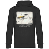 Herren Promo Hoodie Nordsee Möwe mit Strand und Touristen im Hintergrund