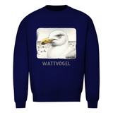 Herren Sweatshirt Nordsee Möwe mit Strand und Touristen im Hintergrund