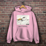 Damen Hoodie Nordsee Möwe mit Strand und Touristen im Hintergrund
