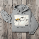 Herren Hoodie Nordsee Möwe mit Strand und Touristen im Hintergrund