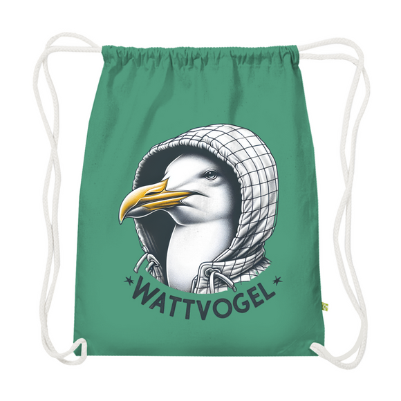 Premium Bio Turnbeutel Coole Nordsee  Möwe mit Kaputze